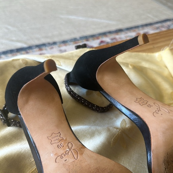 Joie Black w/ White Dots Ankle Strap Leather High Heel Shoes. - Picture 10 of 12